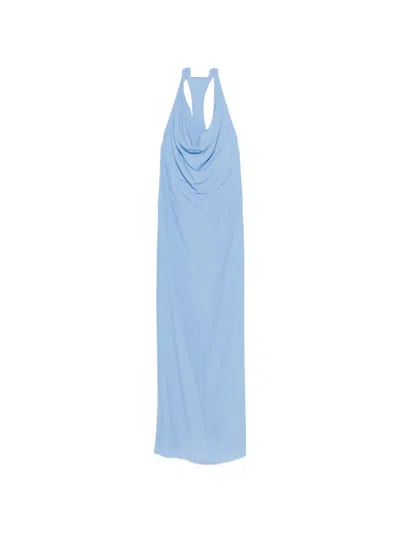 Circus Hotel Cowl Halter Maxi Dress In Blue
