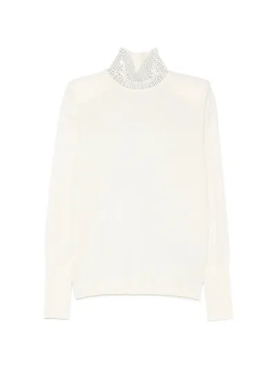 Circus Hotel Crystal-embellished Padded-shoulder Sweater In White
