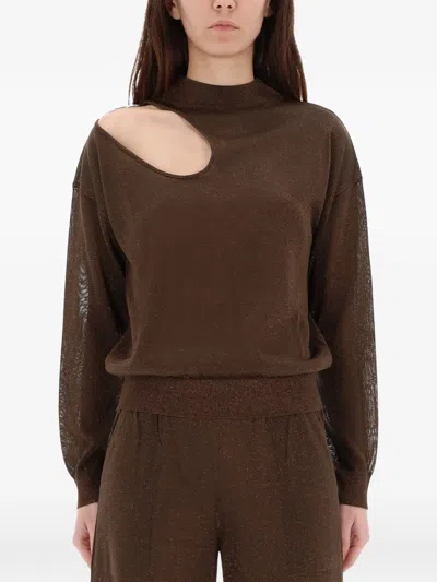 Circus Hotel Cut-out Detail Jersey Top In Brown