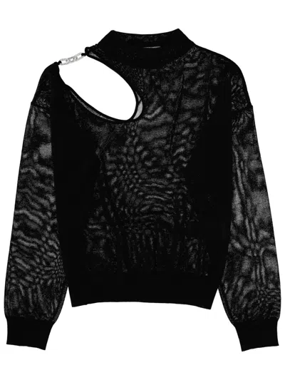 Circus Hotel Cut-out Jersey Blouse In Black