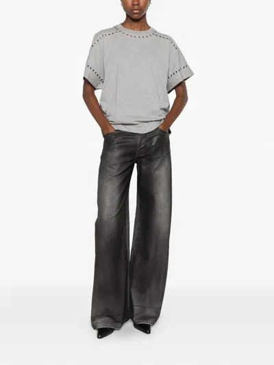 Circus Hotel Eyelet-embellished T-shirt In Gray