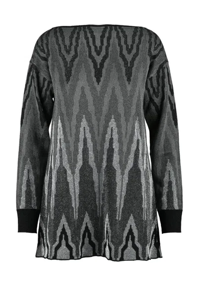 Circus Hotel Flared Lamé Knit - Silver/black In Gray