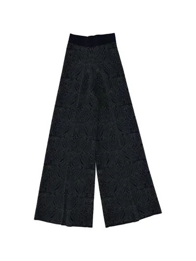 Circus Hotel Neutrals Textured Pattern Wide-leg Pants In Black
