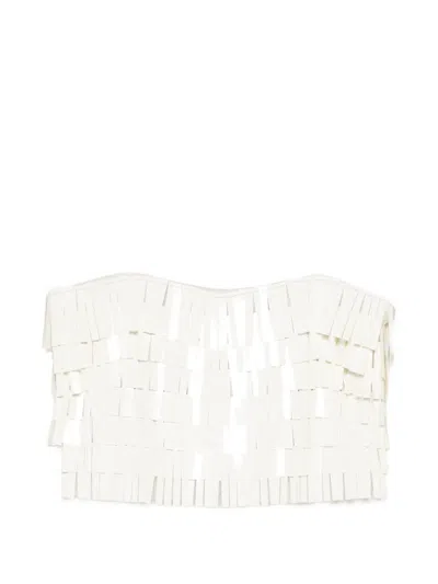 Circus Hotel Fringed Strappy Top In White
