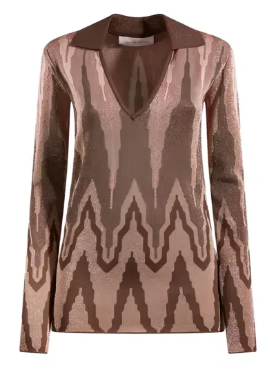 Circus Hotel Geometric-pattern Polo Jumper In Brown