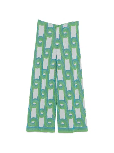 Circus Hotel Geometric-pattern Trousers In Green