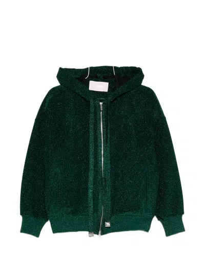 Circus Hotel Hooded Zip Knitwear In Green