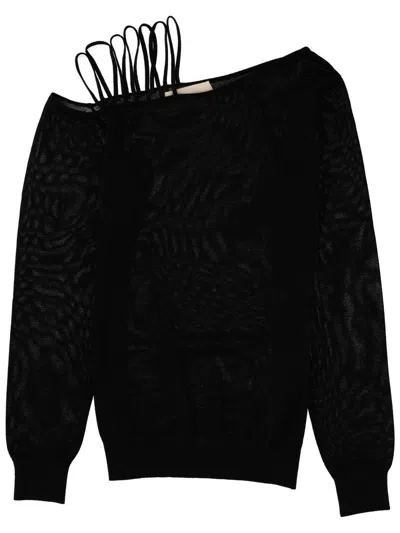 Circus Hotel Lamé Yarn Viscose Knit Knit Top In Black