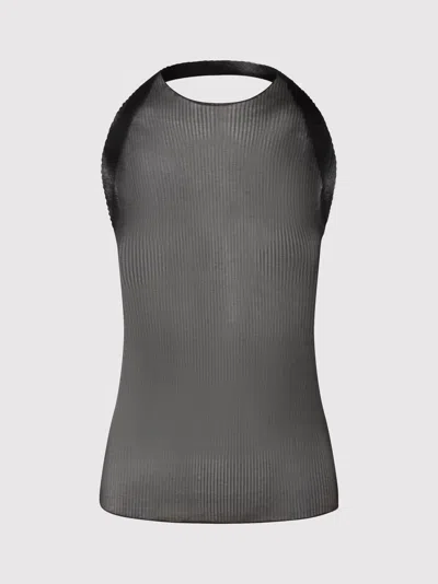 Circus Hotel Lurex Top Tops Black In Gray
