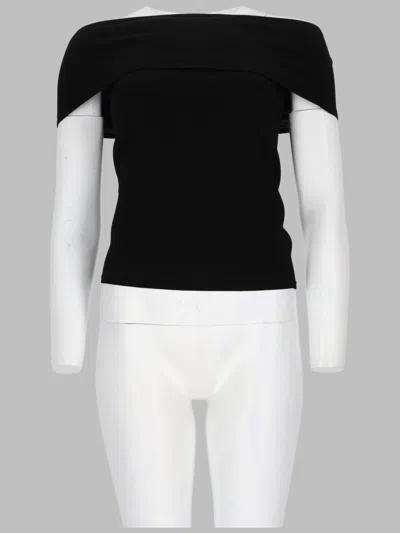 Circus Hotel Viscose Knit Top Off Shoulder Fitted In Black