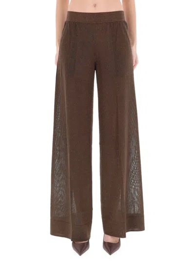 Circus Hotel Neutrals Wide-leg Viscose-blend Tailored Pants In Brown