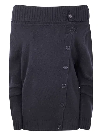 Circus Hotel Off-shoulder Button-front Cardigan In Blue