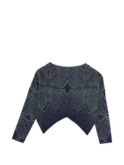 Circus Hotel Patterned Cropped Knitted Top In Blue