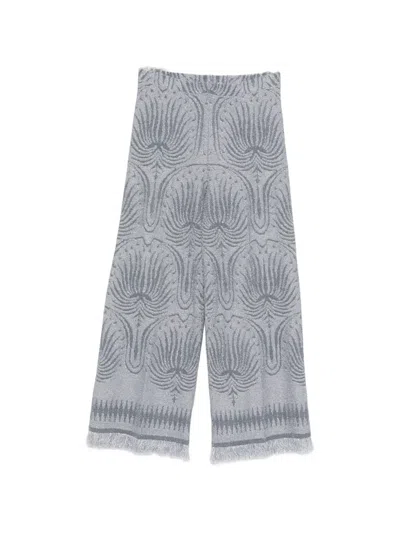 Circus Hotel Patterned Frayed Trousers In Gray