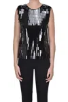 Circus Hotel Sequined Fringed Top In Black