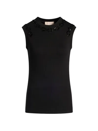 Circus Hotel Sequin-embellished Ribbed Top In Black