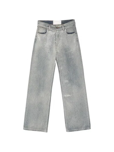 Circus Hotel Sequin-embellished Wide-leg Jeans In Blue