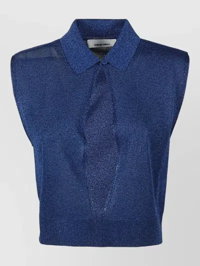 Circus Hotel Sleeveless Lurex Knit Top Wide Front In Blue