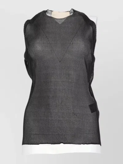 Circus Hotel Sleeveless Ribbed Top V Neck Design In Black