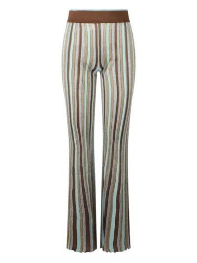 Circus Hotel Striped Flared Trousers In Brown