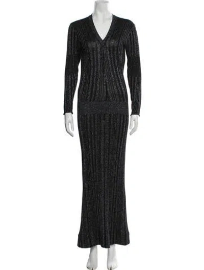 Pre-owned Circus Hotel Striped Long Dress In Black