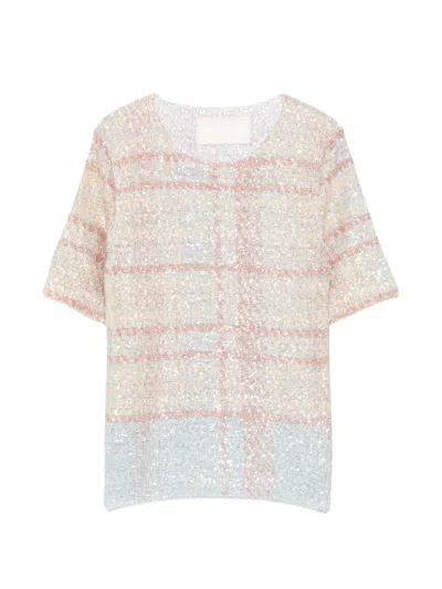 Circus Hotel Striped Short-sleeve Knitwear In White