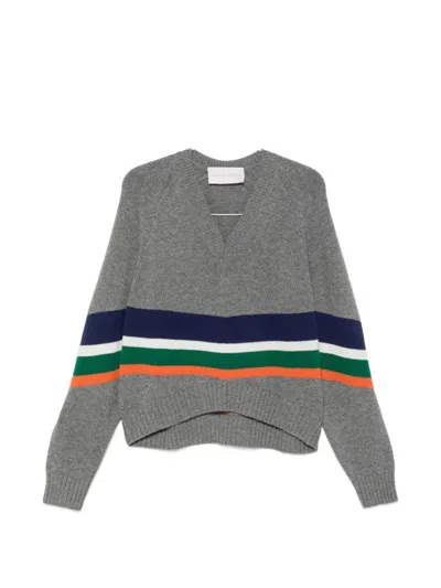 Circus Hotel Striped V-neck Sweater In Multi
