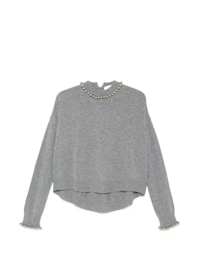 Circus Hotel Stud-embellished Long-sleeve Sweater In Gray