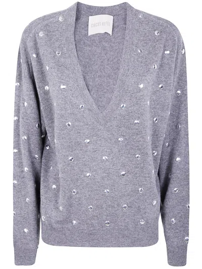 Circus Hotel Embellished V-neck Sweater In Gray