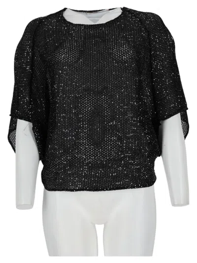 Circus Hotel Textured Black Knit Sweater With Loose Boxy Fit