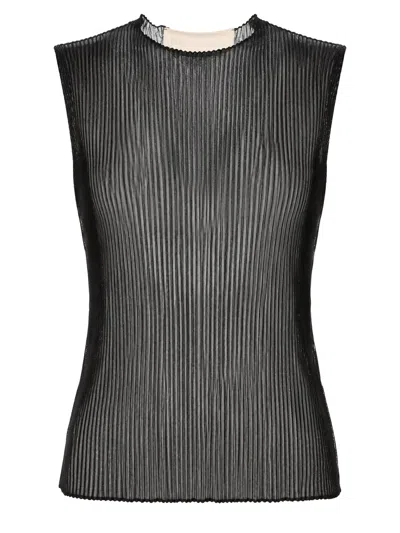 Circus Hotel Sleeveless Ribbed Top V Neck Design In Black