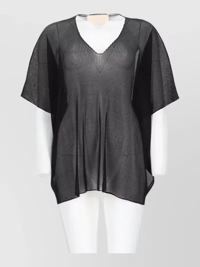 Circus Hotel V Neckline Sheer Beachwear Loose Top In Black