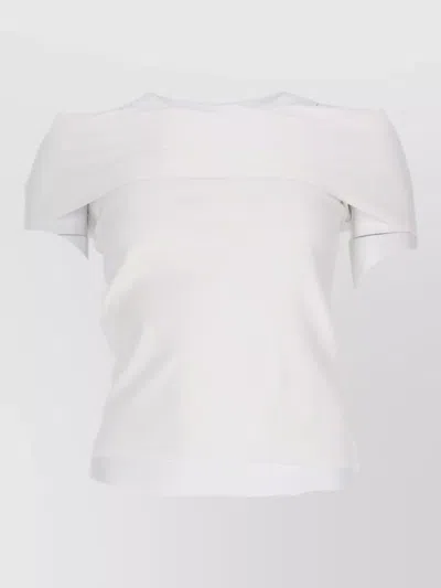 Circus Hotel Viscose Knit Top Layered Off Shoulder In White