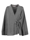 Circus Hotel Gray Viscose Short Kimono For Women Fw23 In Gris
