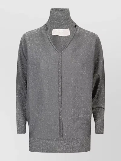 Circus Hotel Viscose Turtleneck Sweater Metallic Finish In Black