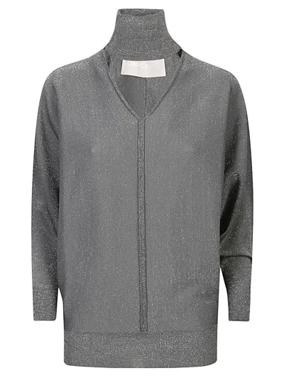 Circus Hotel Viscose Turtleneck Sweater Metallic Finish In Black