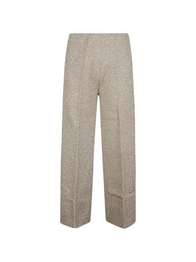Circus Hotel Viscose High Waist Metallic Wide Trousers In Gray