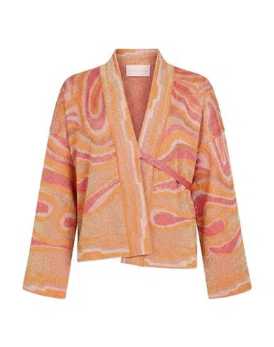 Circus Hotel Woman Cardigan Coral Size 4 Viscose, Polyester In Orange