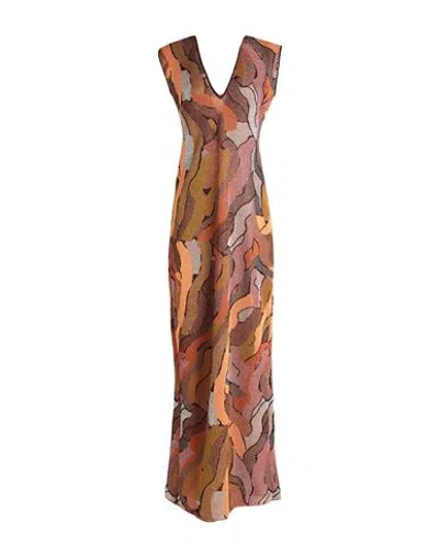 CIRCUS HOTEL CIRCUS HOTEL WOMAN MAXI DRESS RUST SIZE 6 POLYESTER, POLYAMIDE, VISCOSE