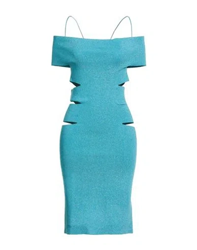 Circus Hotel Woman Mini Dress Turquoise Size 6 Viscose, Polyamide, Metallic Fiber, Polyester In Blue