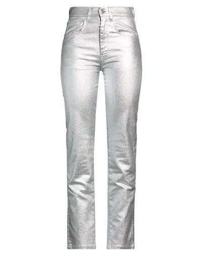 Circus Hotel Woman Pants Silver Size 2 Cotton, Elastomultiester, Polyurethane, Polyester