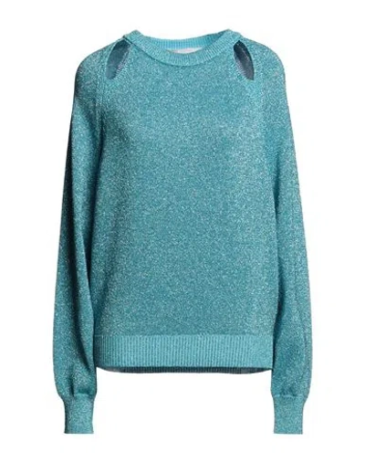 Circus Hotel Woman Sweater Turquoise Size 6 Polyester, Polyamide, Cotton In Blue