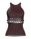Circus Hotel Woman Tank Top Dark Brown Size 4 Viscose, Polyamide, Metal, Polyester In Brown