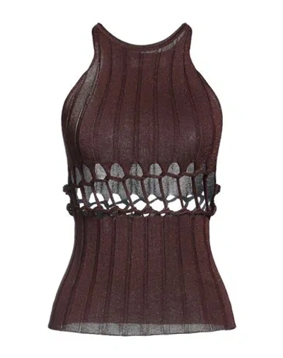 Circus Hotel Woman Tank Top Dark Brown Size 4 Viscose, Polyamide, Metal, Polyester