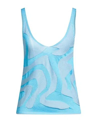 Circus Hotel Woman Top Azure Size 2 Viscose, Polyamide, Metal, Polyester In Blue