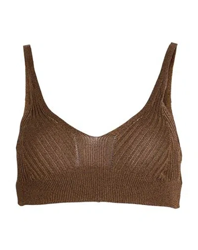 Circus Hotel Woman Top Khaki Size 6 Viscose, Polyamide, Metallic Fiber, Polyester In Brown