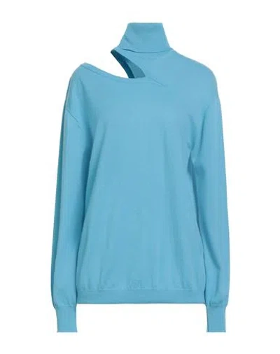 Circus Hotel Woman Turtleneck Light Blue Size 10 Virgin Wool, Cashmere