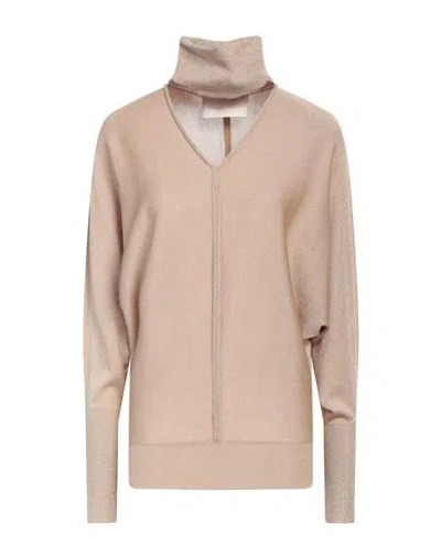 Circus Hotel Woman Turtleneck Sand Size 2 Viscose, Polyamide, Metallic Fiber, Polyester In Beige
