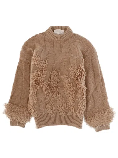 Circus Hotel Wool Blend Wide Fit Sweater In Beige