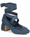 Circus Ny By Sam Edelman Della Lace-up Block-heel Ballet Pumps In Stone Blue Denim Fringe